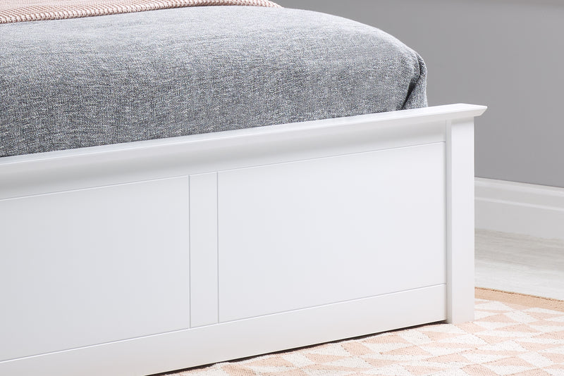 Classy 4FT Small Double White Phoenix Wooden Ottoman Storage Bed Frame