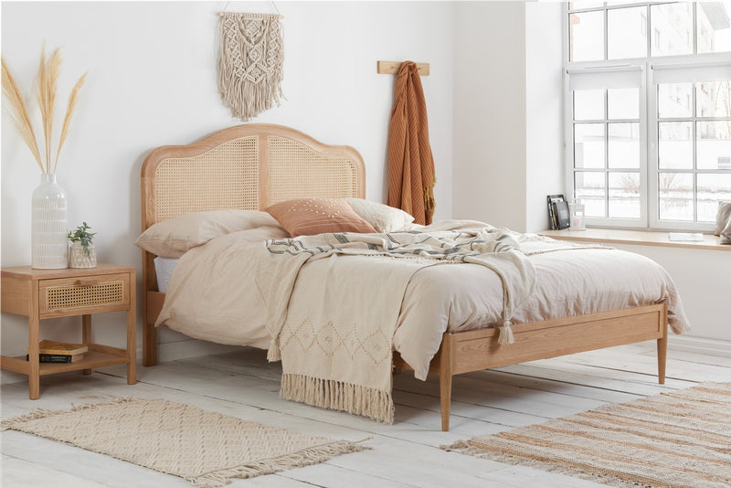 Classically Styled Leonie Rattan Bed Frame in Oak or Black 4FT6, 5FT & 6FT