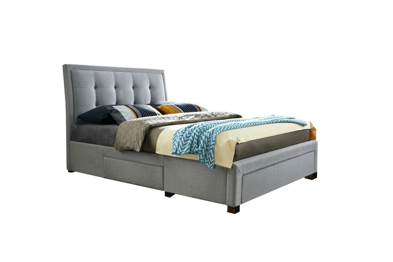 Sophisticated Shelby Soft Grey Fabric Drawer Storage Bed with Buttoned Headboard