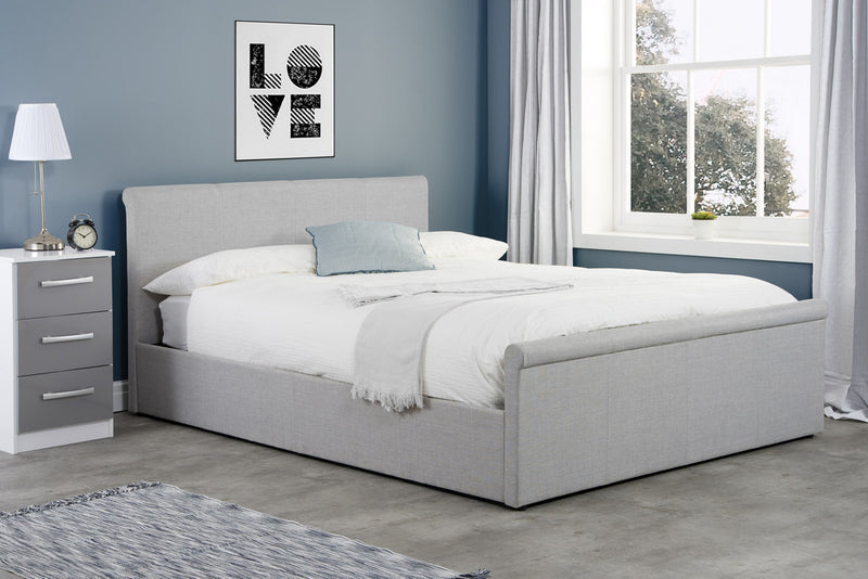 Stylish Stratus Ottoman Storage Sleigh Grey Fabric Bed Frame - In 3 Sizes