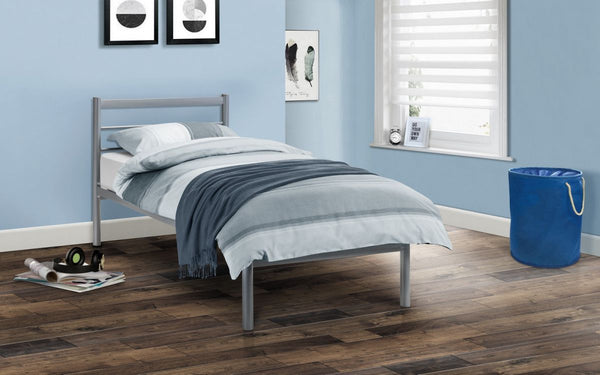 Contemporary Alpen Metal Bed Frame with Aluminium Finish available in 3FT, 4FT & 4FT6
