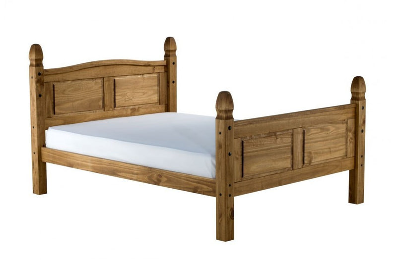 Traditional Waxed Pine High Foot End Corona Bed Frame With Stylish Black Stud Detailing