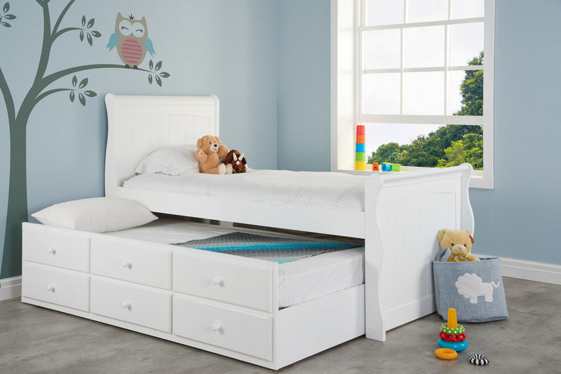 Elegant Children's White Wooden Verona Cabin Bed with Pull Out Trundle