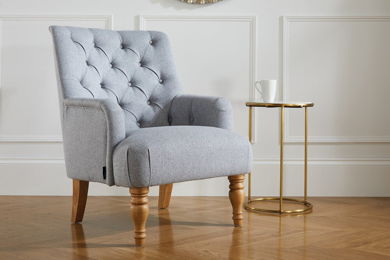 The Elegant Button Back Occasional Padstow Armchair - Available in Grey & Wheat