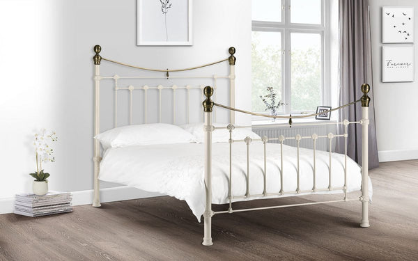 Traditional Victorian Inspired Victoria Bed available in Stone White & Brass or Satin Black & Brass
