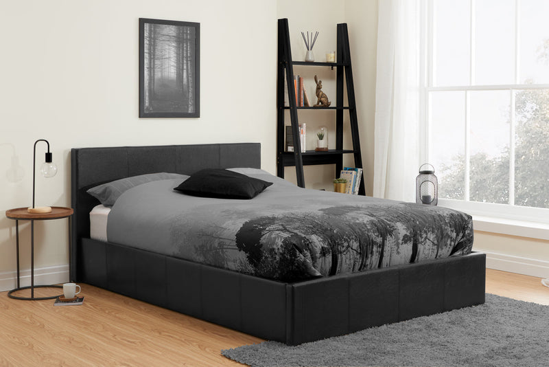 Contemporary Berlin End Lift Ottoman Storage Bedframe available in Black or Brown Faux Leather