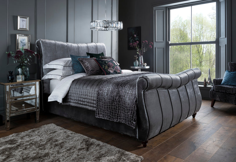Elegant Leona Grey Velvet Bed Frame available in 4FT6 & 5FT