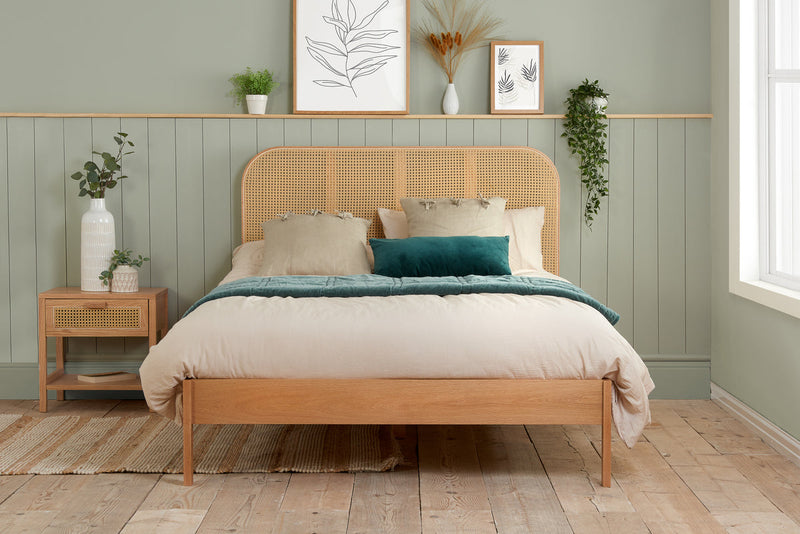 Modern Margot Rattan Bed Frame in Oak or Black 4FT6, 5FT & 6FT