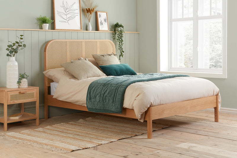 Modern Margot Rattan Bed Frame in Oak or Black 4FT6, 5FT & 6FT