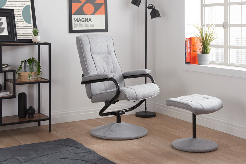 Memphis Grey Fabric Swivel Chair with Matching Footstool