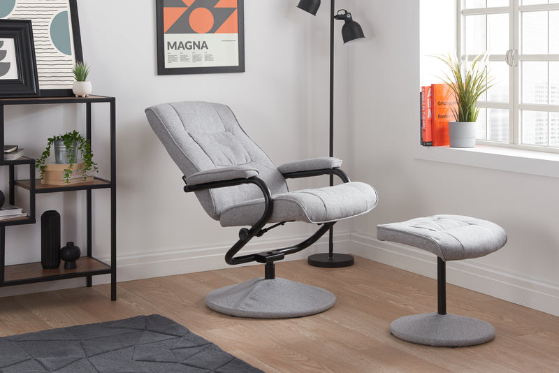 Memphis Grey Fabric Swivel Chair with Matching Footstool