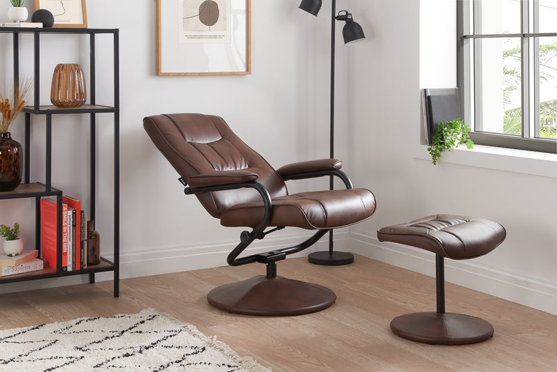 Memphis Faux Leather Swivel Chair with Matching Footstool