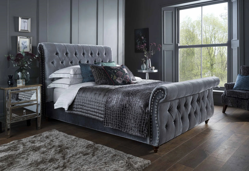 Sophisticated Montana Grey Velvet Bed Frame available in 4FT6 & 5FT