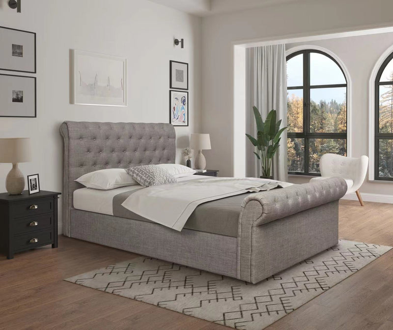 Stylish Grey Fabric Zurich Side Lift Ottoman Bed Frame available in 4FT, 4FT6 & 5FT