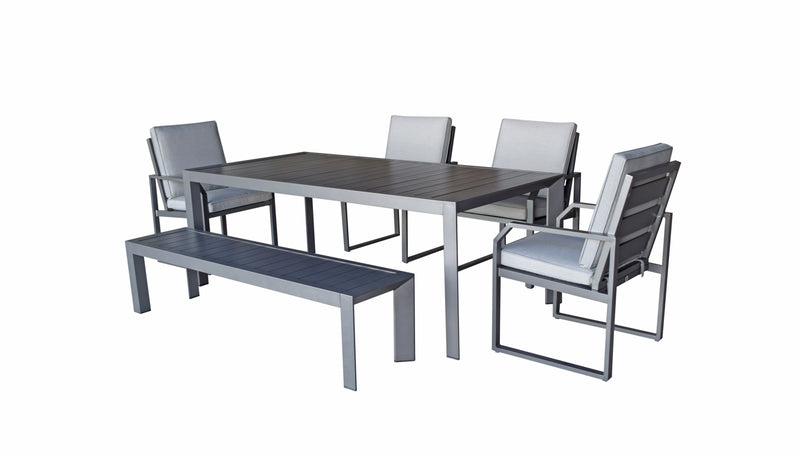 Signature Weave Alarna Bench & 4 Chairs Dining Set in Grey