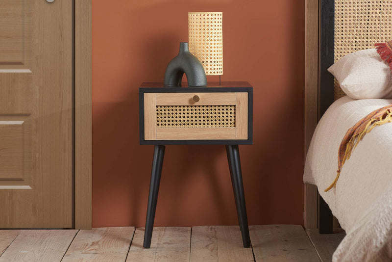 Smart Croxley Rattan 1 Drawer Bedside Table available in Black, Oak & White