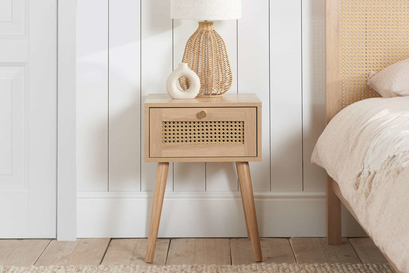 Smart Croxley Rattan 1 Drawer Bedside Table available in Black, Oak & White