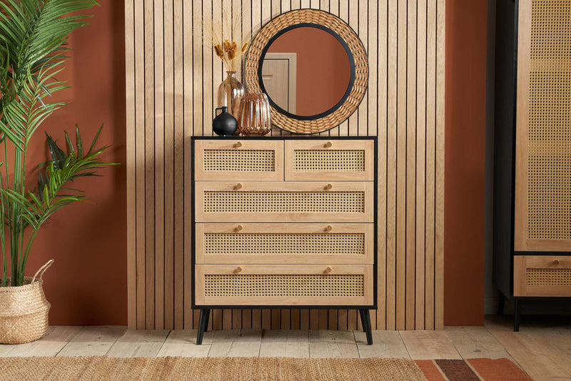 Modish Croxley Rattan 5 Drawer Chest available in Black or Oak