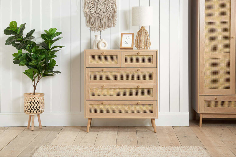 Modish Croxley Rattan 5 Drawer Chest available in Black or Oak