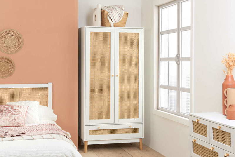 Chic Croxley Rattan 2 Door 1 Drawer Wardrobe available in Black, Oak & White