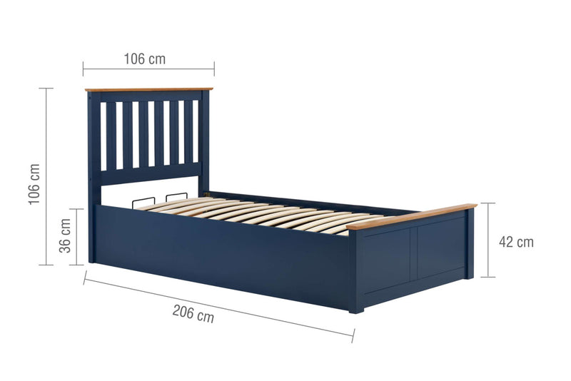 NEW 2024! Navy Blue Charming Timeless Classic Phoenix 3FT Single Wooden Ottoman Storage Bed Frame
