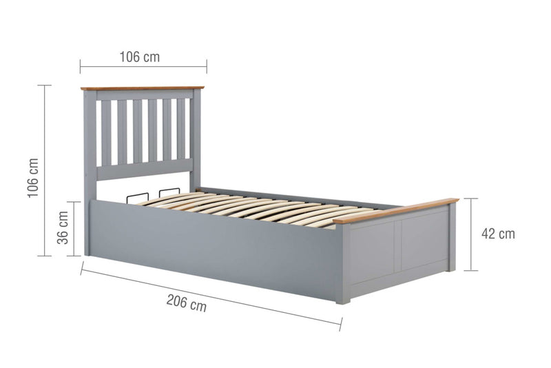 NEW 2024! Stone Grey Charming Timeless Classic Phoenix 3FT Single Wooden Ottoman Storage Bed Frame