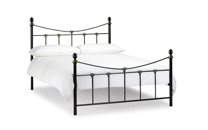 Timeless Rebecca Metal Satin Black / Antique Gold or Stone White Bed Frame available in 3FT, 4FT6 & 5FT