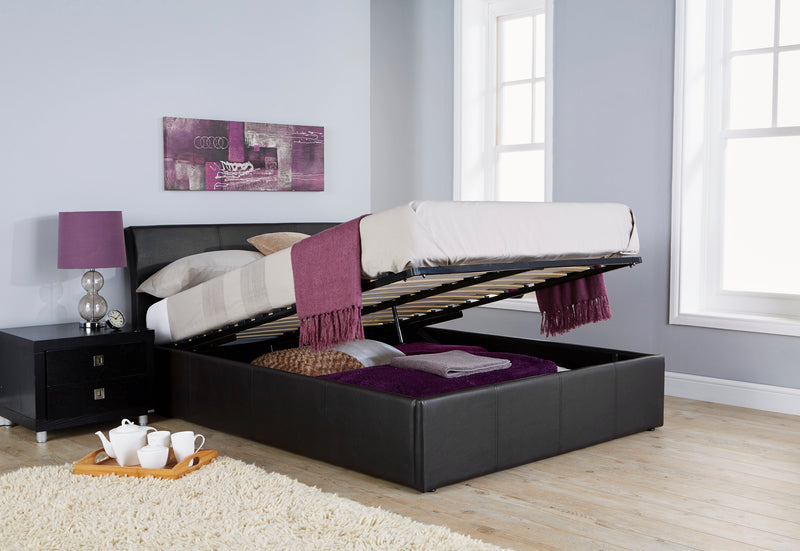 Luxurious Ascot Black Faux Leather End Lift Ottoman Bed