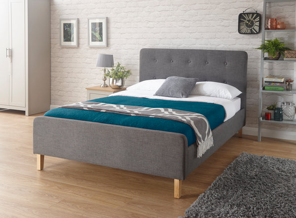 Ashbourne Retro-Inspired Buttoned Bed Frame - In 3 Colours & 3 Sizes