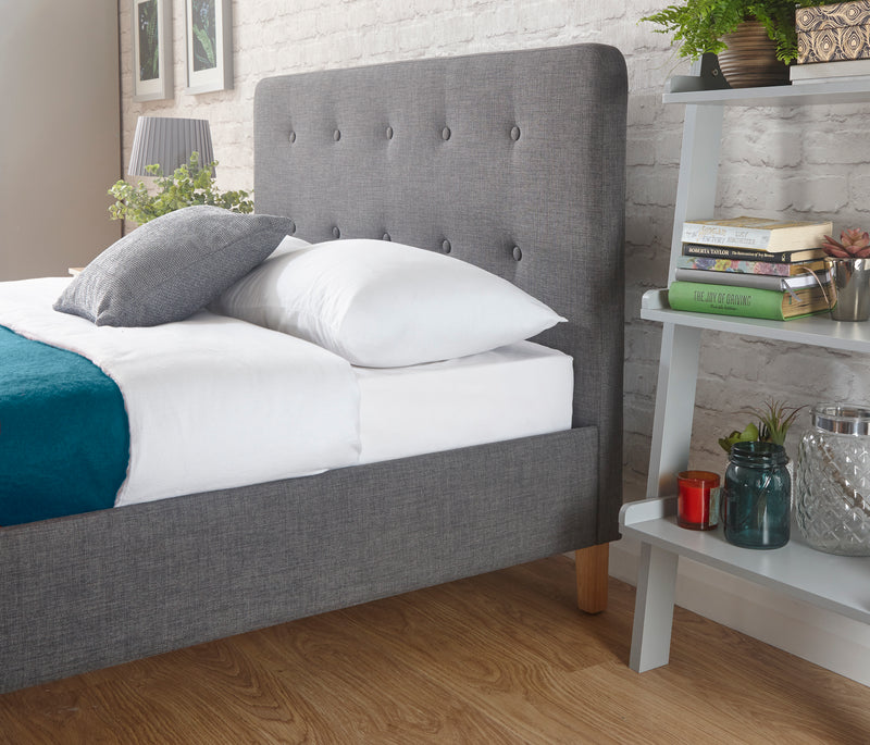 Ashbourne Retro-Inspired Buttoned Bed Frame - In 3 Colours & 3 Sizes