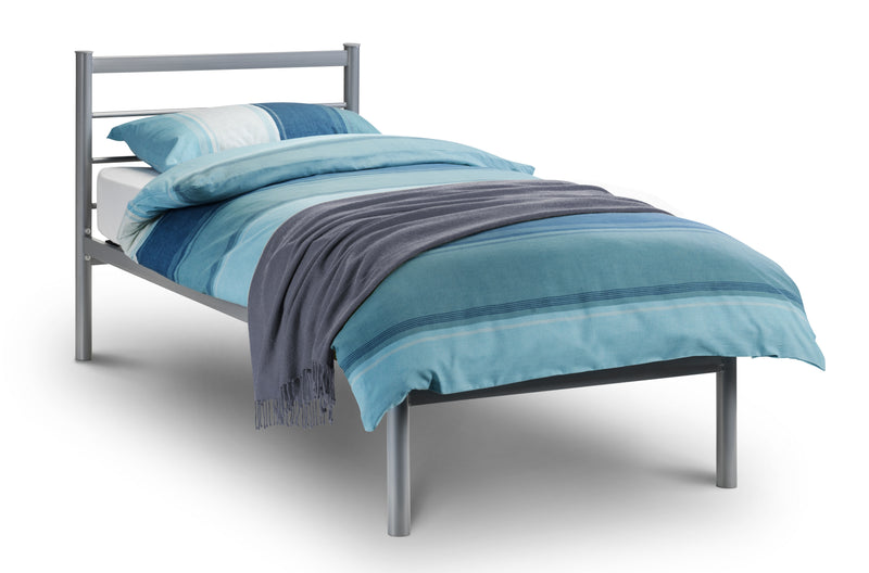 Contemporary Alpen Metal Bed Frame with Aluminium Finish available in 3FT, 4FT & 4FT6