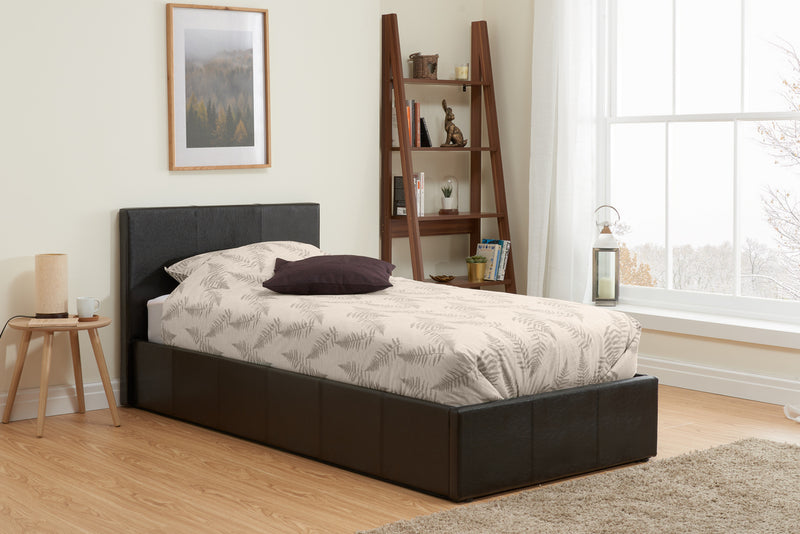 Berlin Ottoman Storage Bed Frame in Black or Brown Faux Leather - 3FT, 4FT, 4FT6 & 5FT