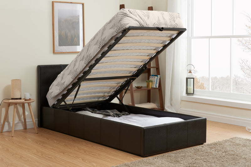 Berlin Ottoman Storage Bed Frame in Black or Brown Faux Leather - 3FT, 4FT, 4FT6 & 5FT