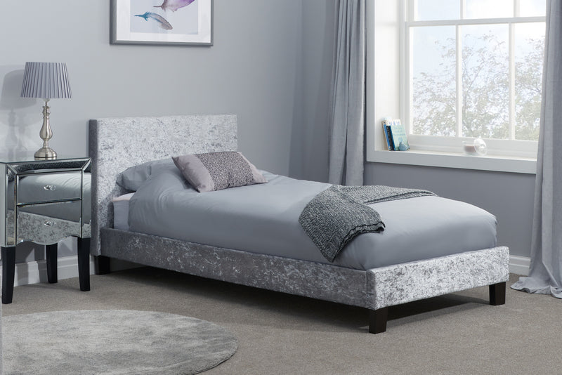 New Berlin Stylish Contemporary Crushed Velvet Black or Silver Fabric Bed Frame
