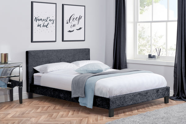 New Berlin Stylish Contemporary Crushed Velvet Black or Silver Fabric Bed Frame