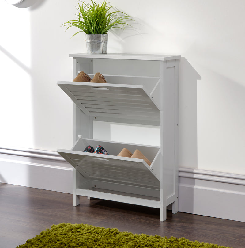 Bergen Shoe Cabinet 2 Tier Shoe Storage Wooden Unit - Grey or White
