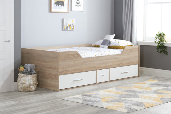 Children's Oak & White Wooden Camden Cabin Bed with Drawers