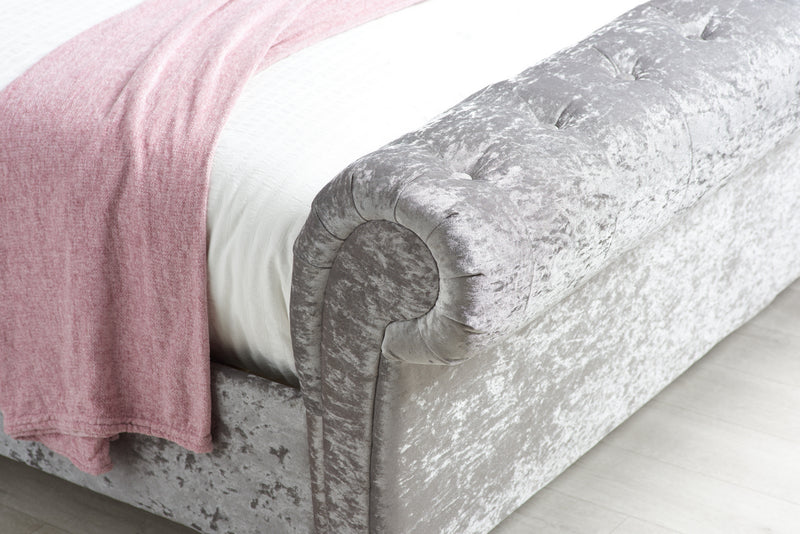Stylish Castello Chesterfield Style Fabric or Crushed Velvet Sleigh Bed Frame