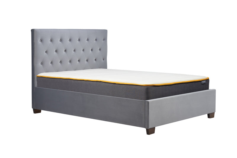 Modern Chesterfield Buttoned Cologne Soft Grey or Silver Crushed Velvet Fabric Bed