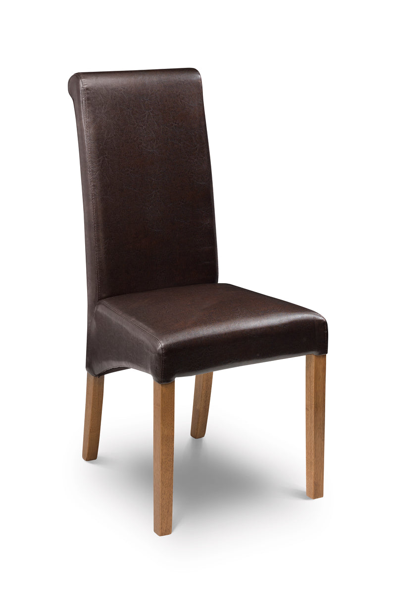 Contemporary Cuba Dining Chair Upholstered in a Padded Brown Faux Leather