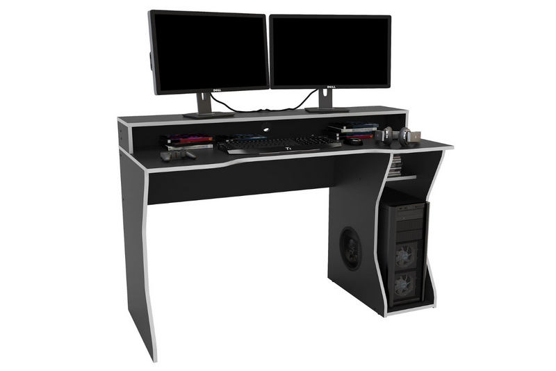 Modern Enzo Black Gaming Computer Desk with Various Coloured Trims - Storage Space Console Space Large