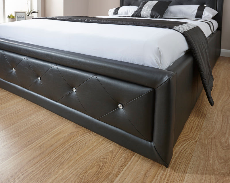 Hollywood Diamante Deep-buttoned Faux Leather Ottoman Bed - In 2 Colours