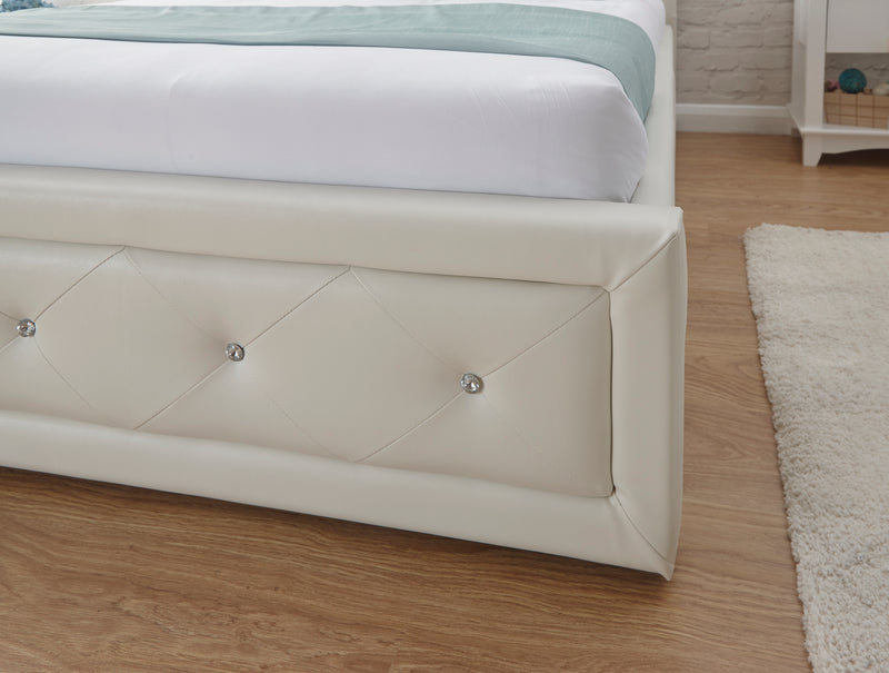 Hollywood Diamante Deep-buttoned Faux Leather Ottoman Bed - In 2 Colours