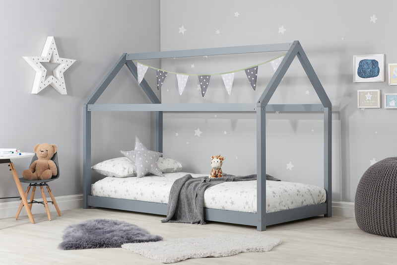Kids Unique House Themed Wooden Bed Frame - 3FT Single In 3 Colours