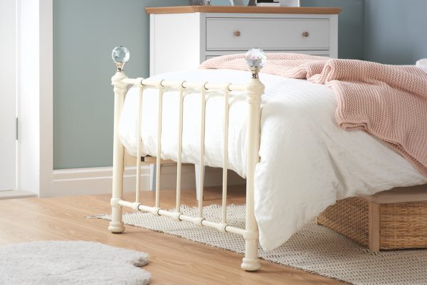 Jessica 3FT Single Kid's Bed With Stunning Crystal Finials Cream Metal Bed Frame