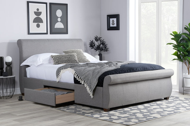 Sophisticated Sleigh Lancaster Grey Luxury Fabric Drawer Storage Bed Frame