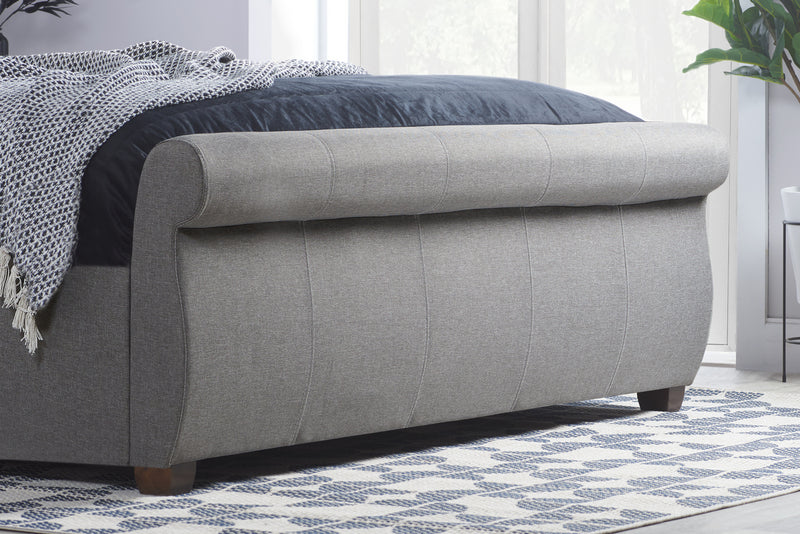 Sophisticated Sleigh Lancaster Grey Fabric Bed Frame with Drawer - 2 Sizes!