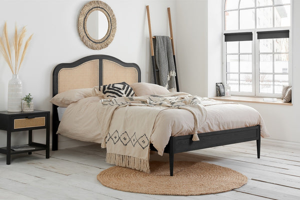 Classically Styled Leonie Rattan Bed Frame in Oak or Black 4FT6, 5FT & 6FT