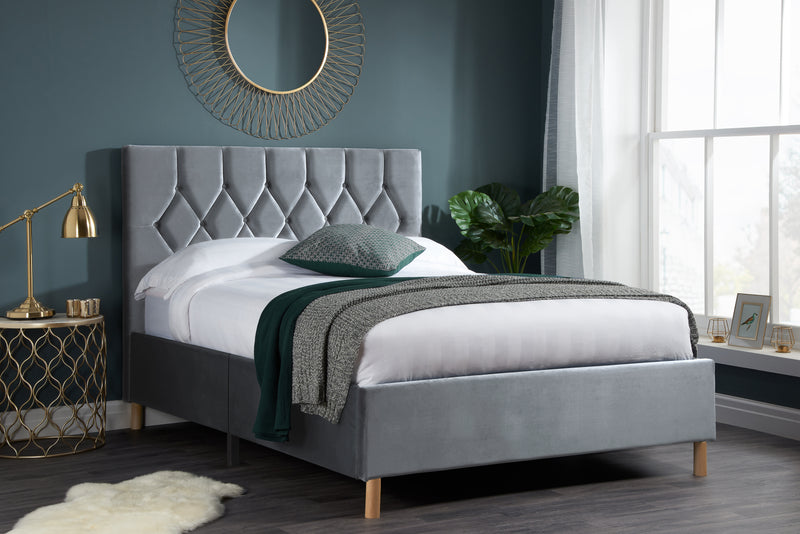 Modern & Stylish Loxley Bed Frame Upholstered in a Velvet Fabric - 4 Colours
