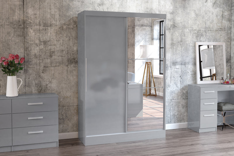 Lynx Modern 2 Door Sliding High-Gloss Wardrobe With Mirror Included